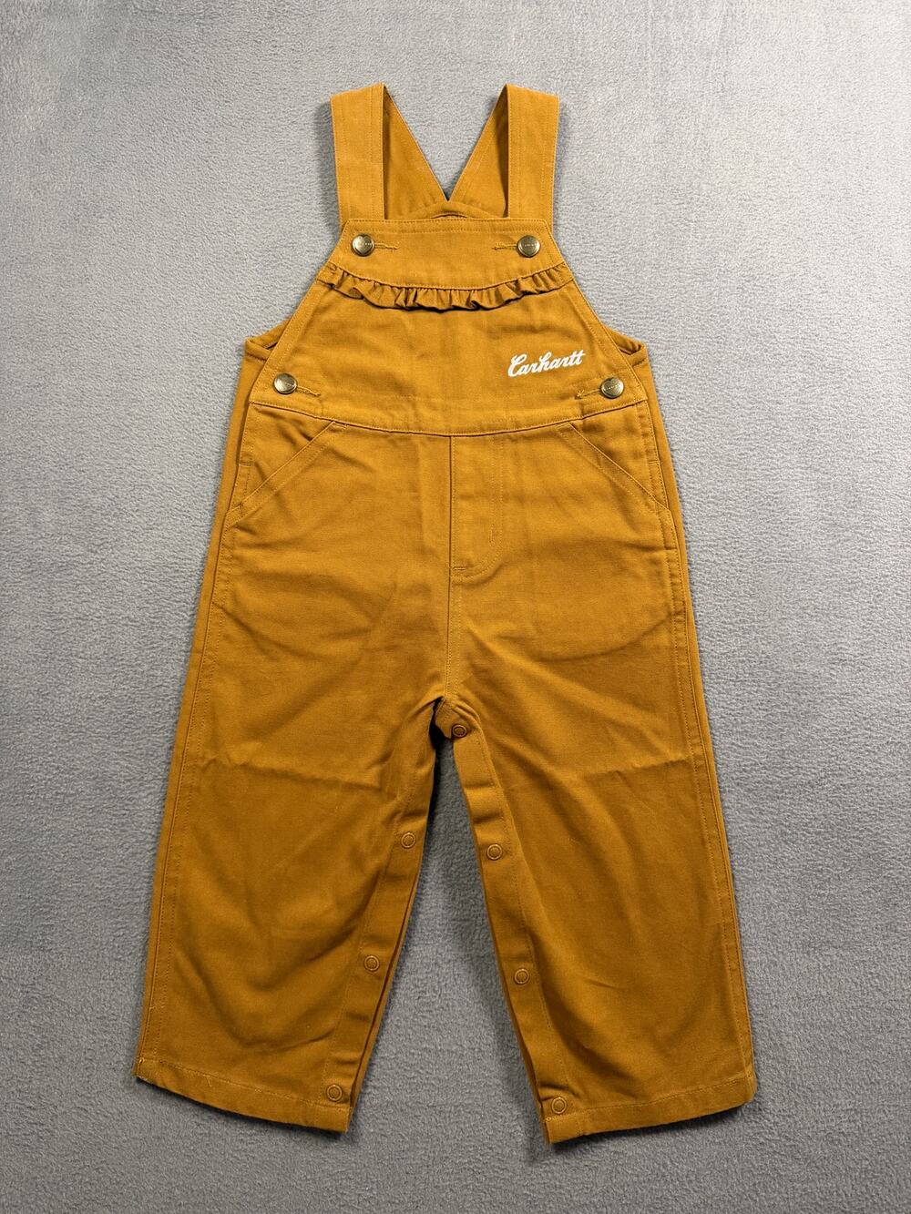 Carhartt Baby Girls 24 Months Brown Canvas Overalls Ruffle Snap Inseam